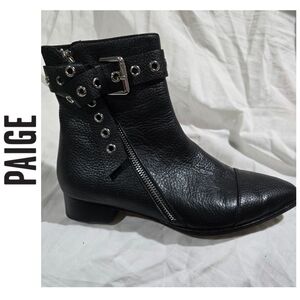 Paige Black Leather Ankle Boots US8